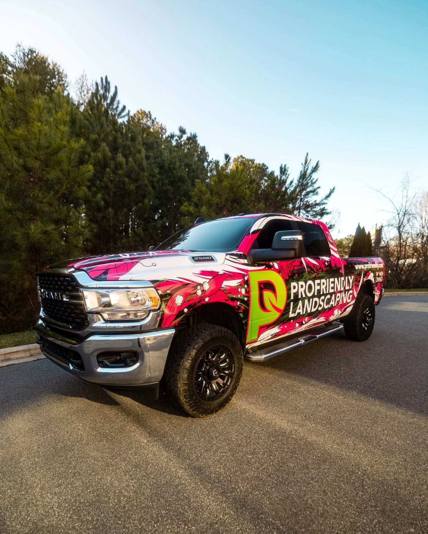 Profriendly Landscaping Ram2500 Crew Cab — Custom Designed Landscaping Themed Truck Wrap by Testament Graphic House